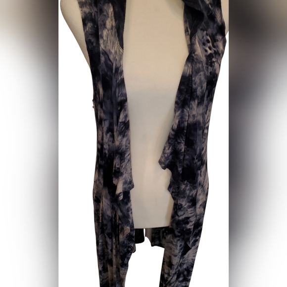 Cotton Innovation Blue Tie Dye Open Front Flyaway Jersey Knit Hoodie Duster Vest - Picture 2 of 11